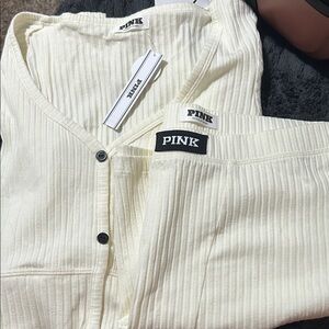 Cream Ribbed Cropped shirt and Biker short Set